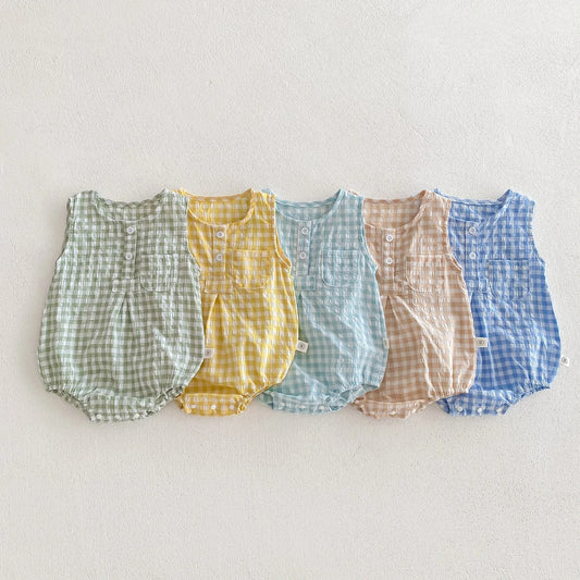 Barboteuse en Coton Vichy sans manches