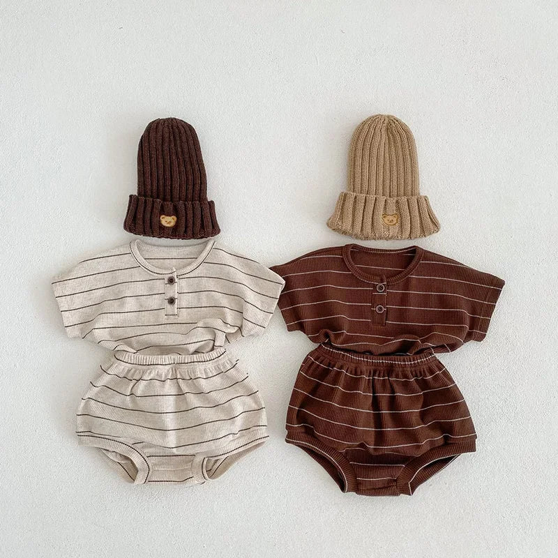 Ensemble Bébé Rayé – T-shirt & Bloomer en Coton (2 pièces)