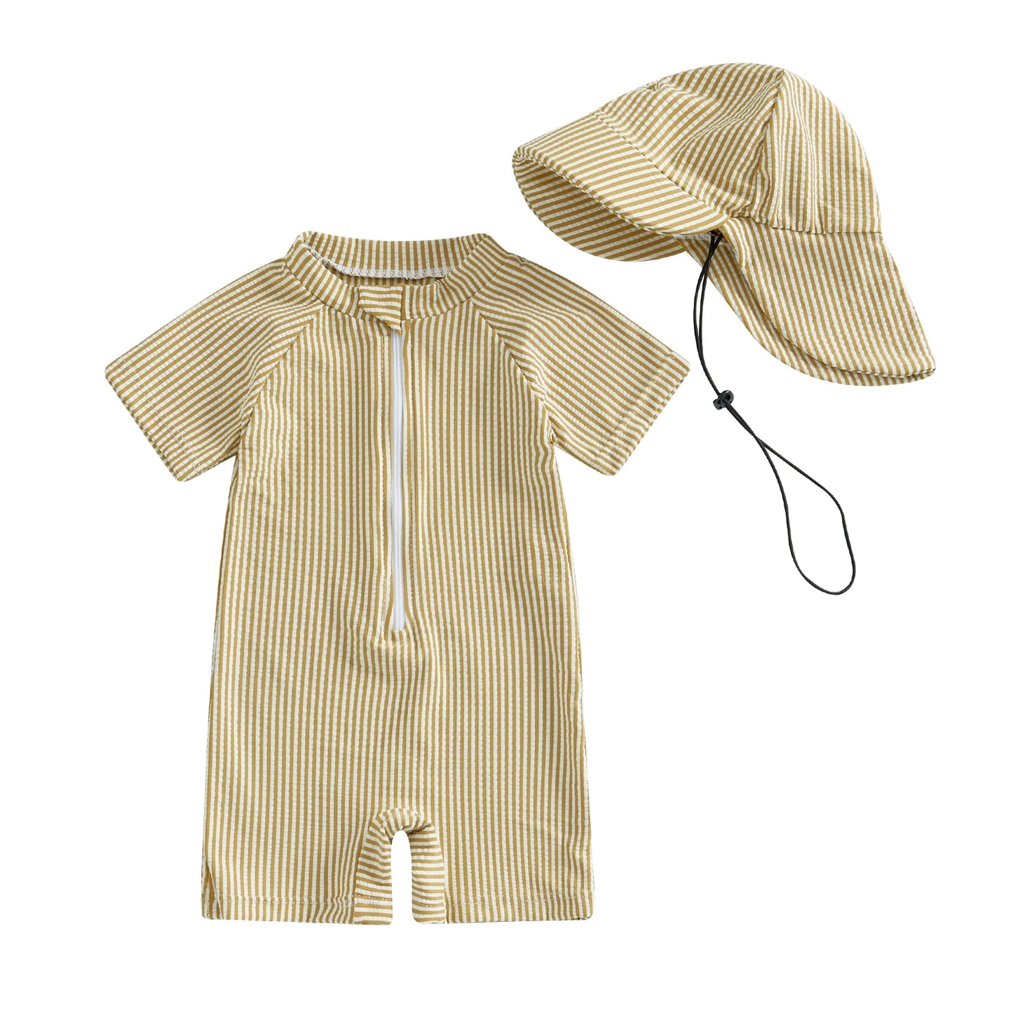 Ensemble de Bain Petit Marin – Rayé avec Chapeau (Anti-UV)