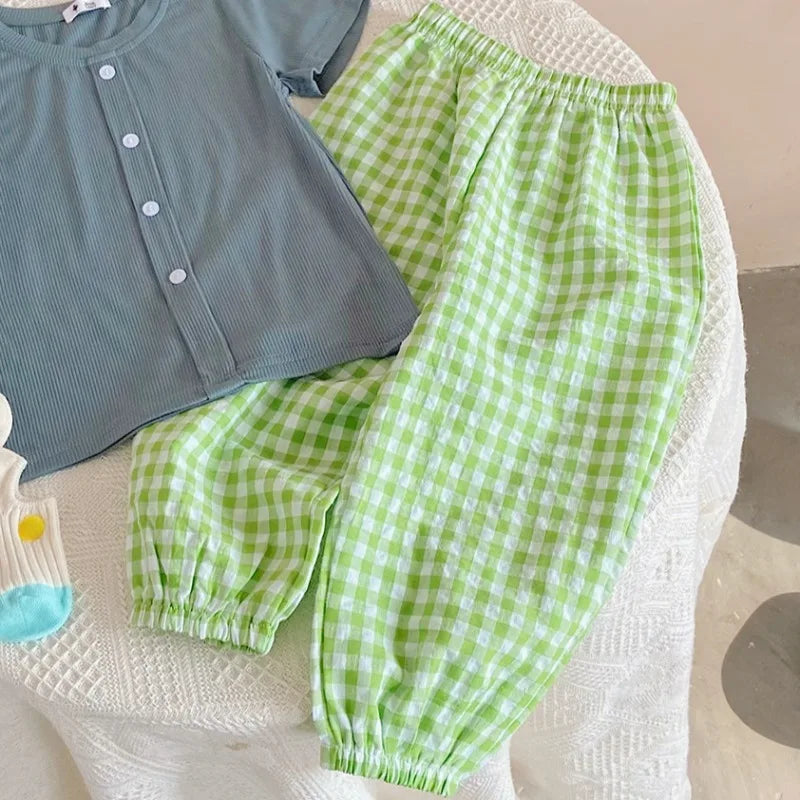 Pantalon Vichy Léger à Carreaux pour l'Été (2–10 ans)