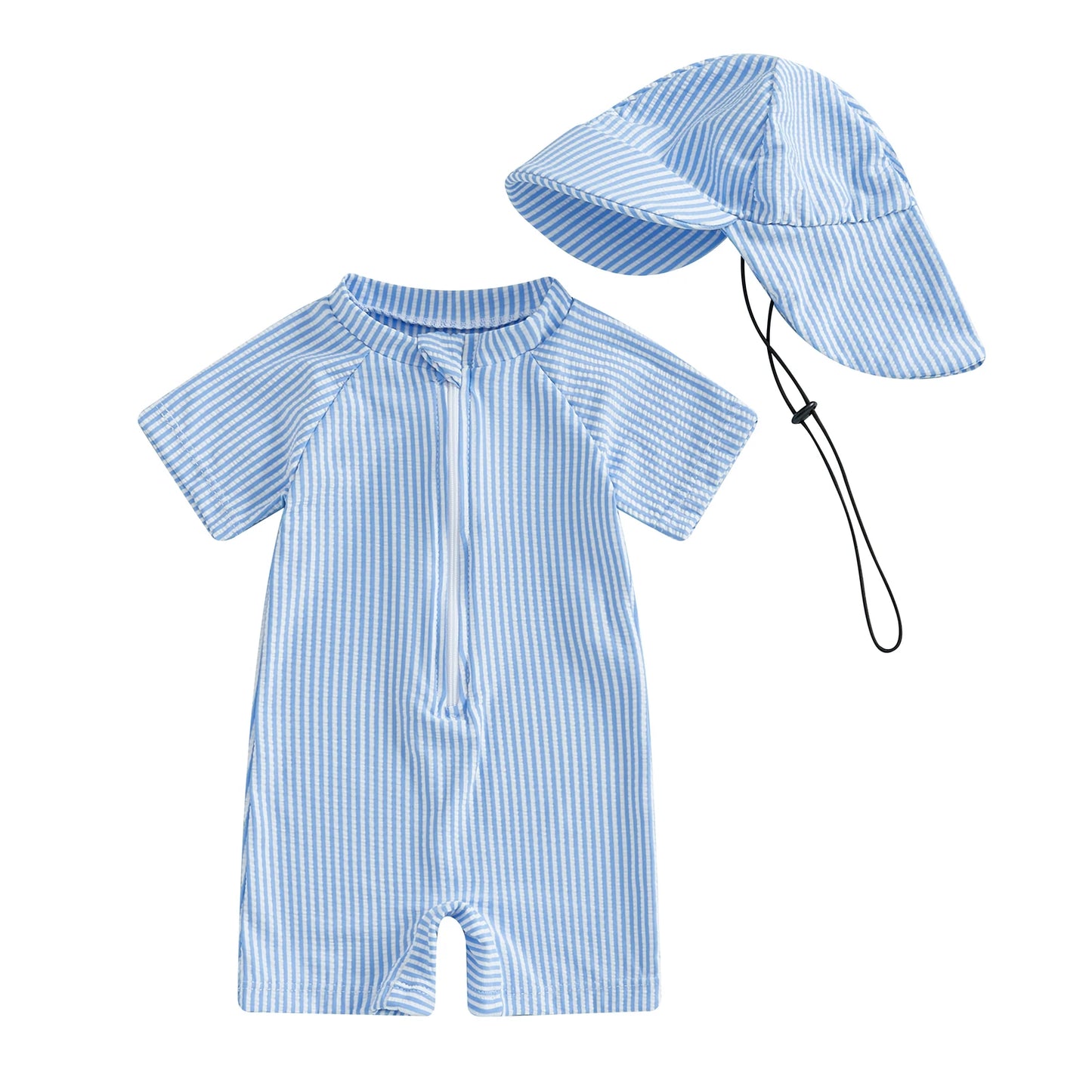 Ensemble de Bain Petit Marin – Rayé avec Chapeau (Anti-UV)