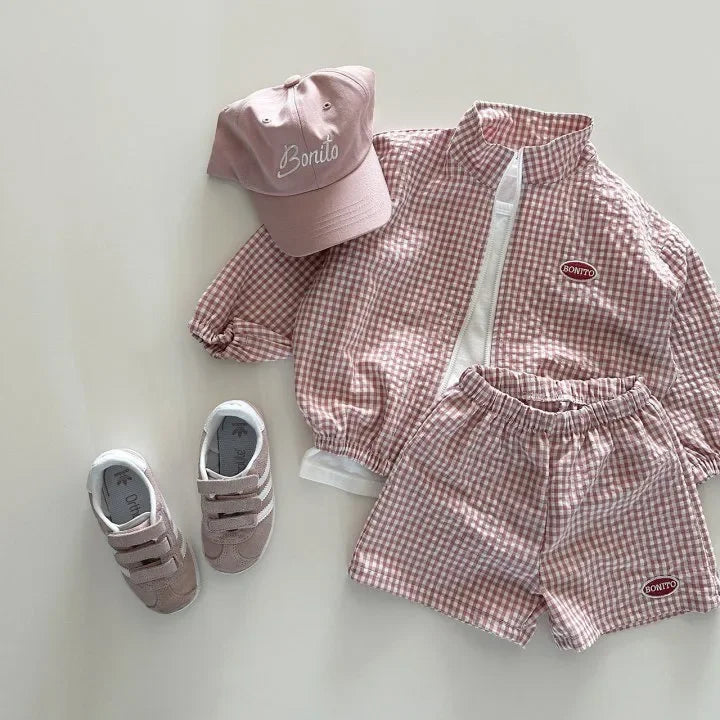 Ensemble Petit Carreau – Veste zippée & short assorti