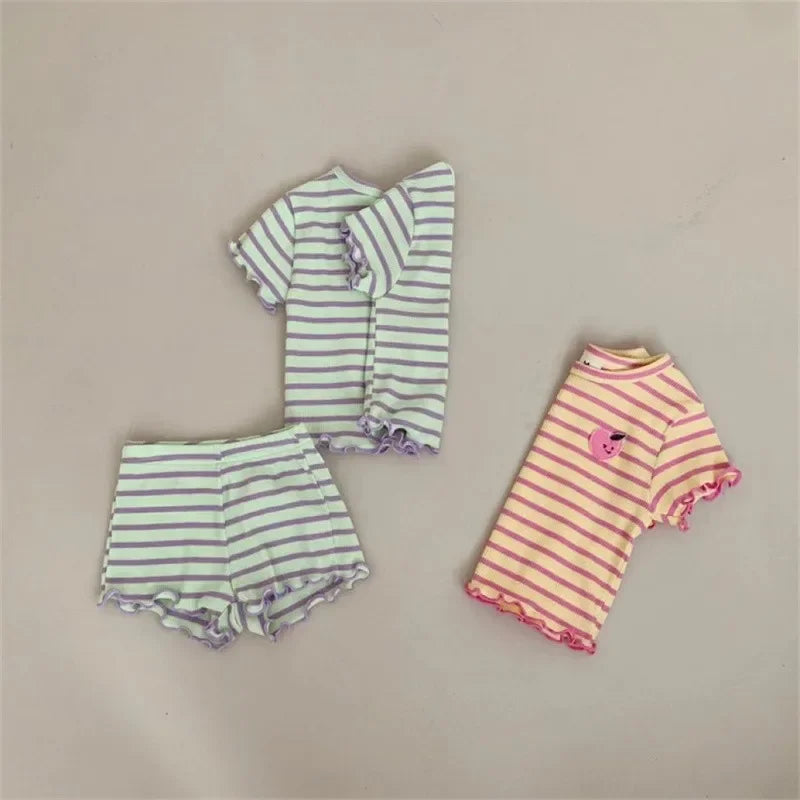 Ensemble Duo Framboise Rayé - t-shirt et short volanté