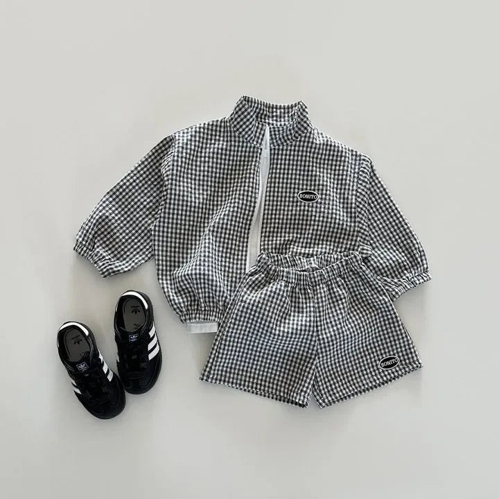 Ensemble Petit Carreau – Veste zippée & short assorti