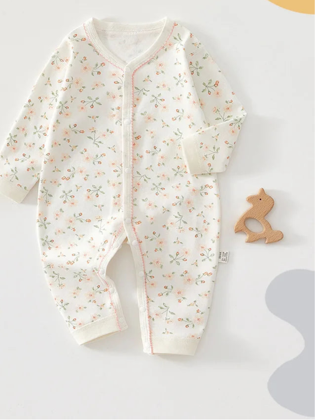 Combinaison Harmonie Fleurie en Coton (0–6 mois)