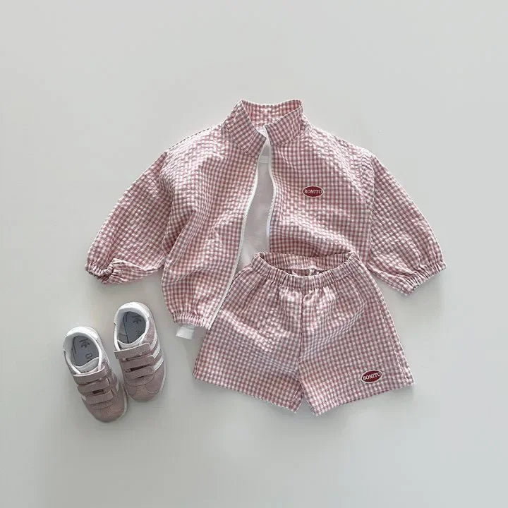 Ensemble Petit Carreau – Veste zippée & short assorti
