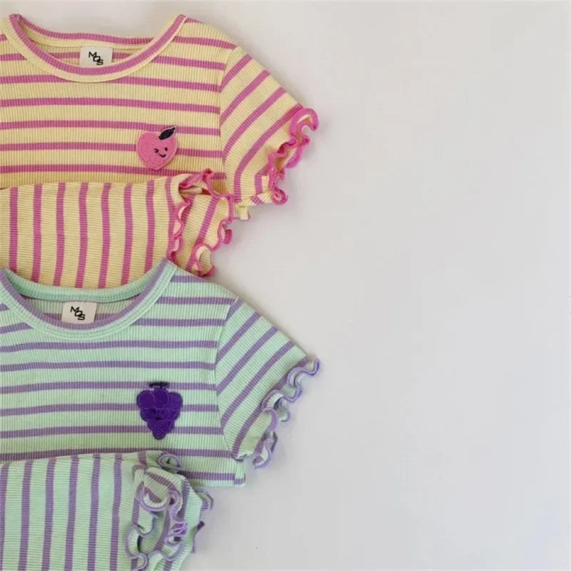 Ensemble Duo Framboise Rayé - t-shirt et short volanté