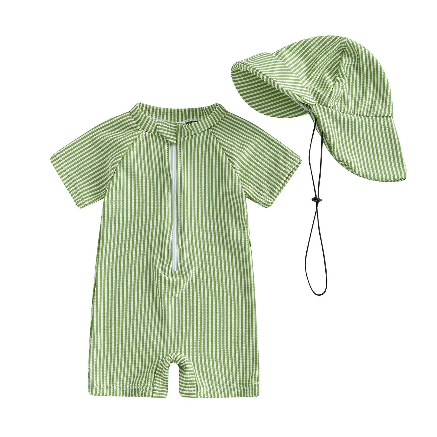 Ensemble de Bain Petit Marin – Rayé avec Chapeau (Anti-UV)