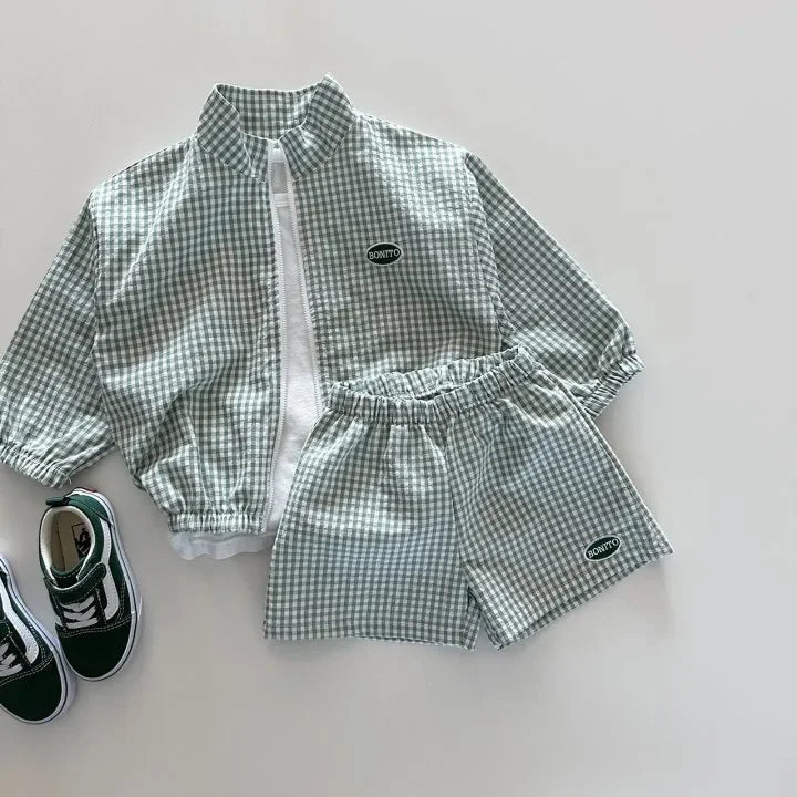 Ensemble Petit Carreau – Veste zippée & short assorti