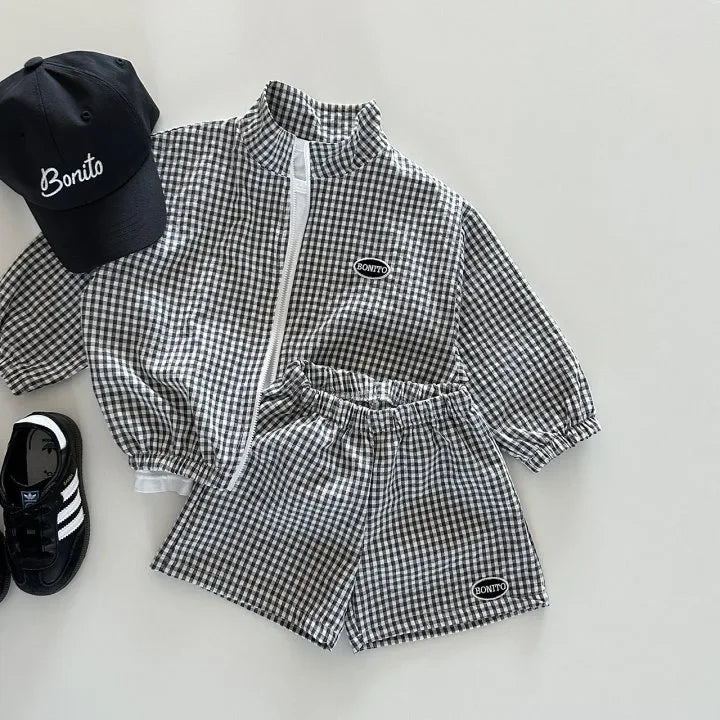 Ensemble Petit Carreau – Veste zippée & short assorti