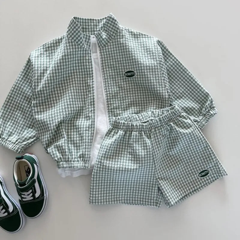 Ensemble Petit Carreau – Veste zippée & short assorti