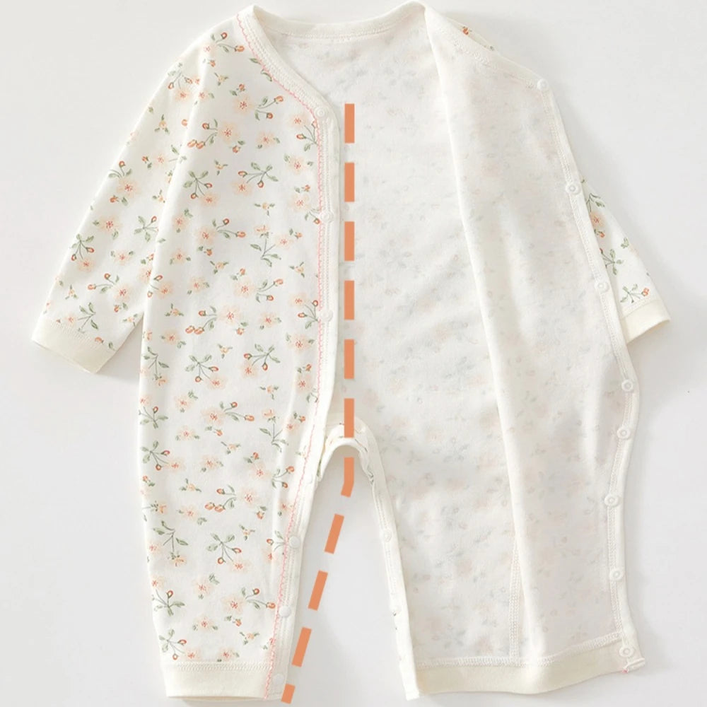 Combinaison Harmonie Fleurie en Coton (0–6 mois)