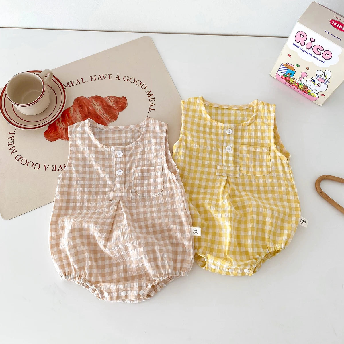 Barboteuse en Coton Vichy sans manches