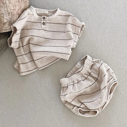 Ensemble Bébé Rayé – T-shirt & Bloomer en Coton (2 pièces)