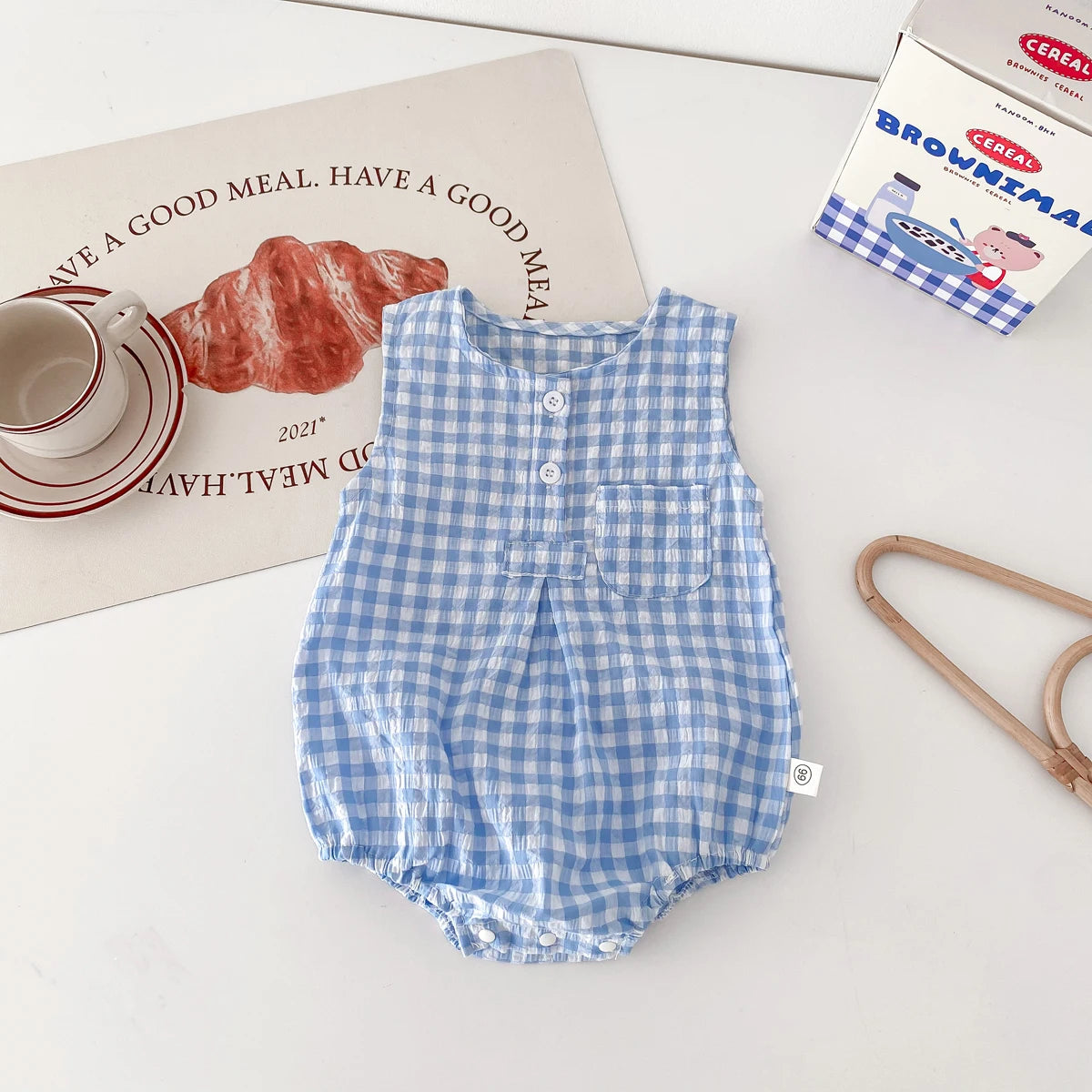 Barboteuse en Coton Vichy sans manches