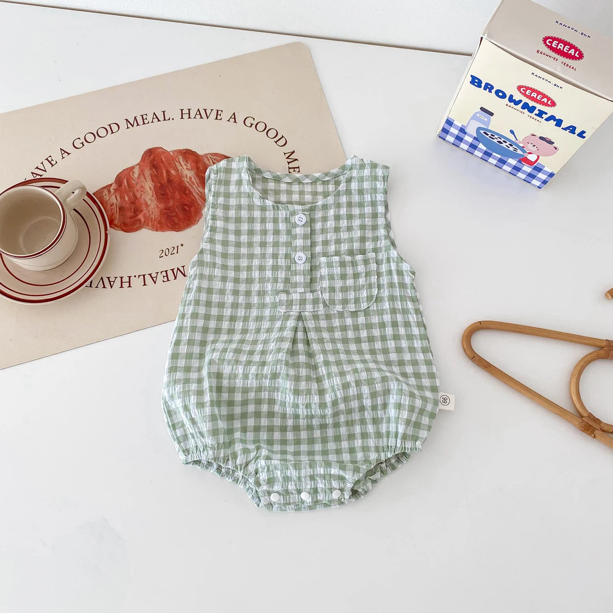 Barboteuse en Coton Vichy sans manches