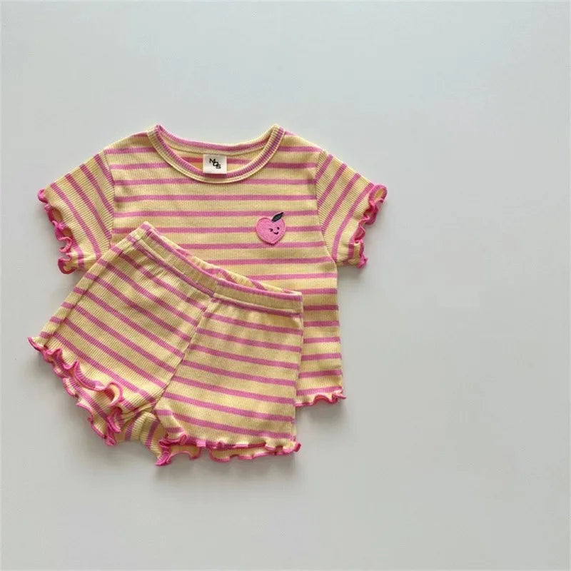 Ensemble Duo Framboise Rayé - t-shirt et short volanté