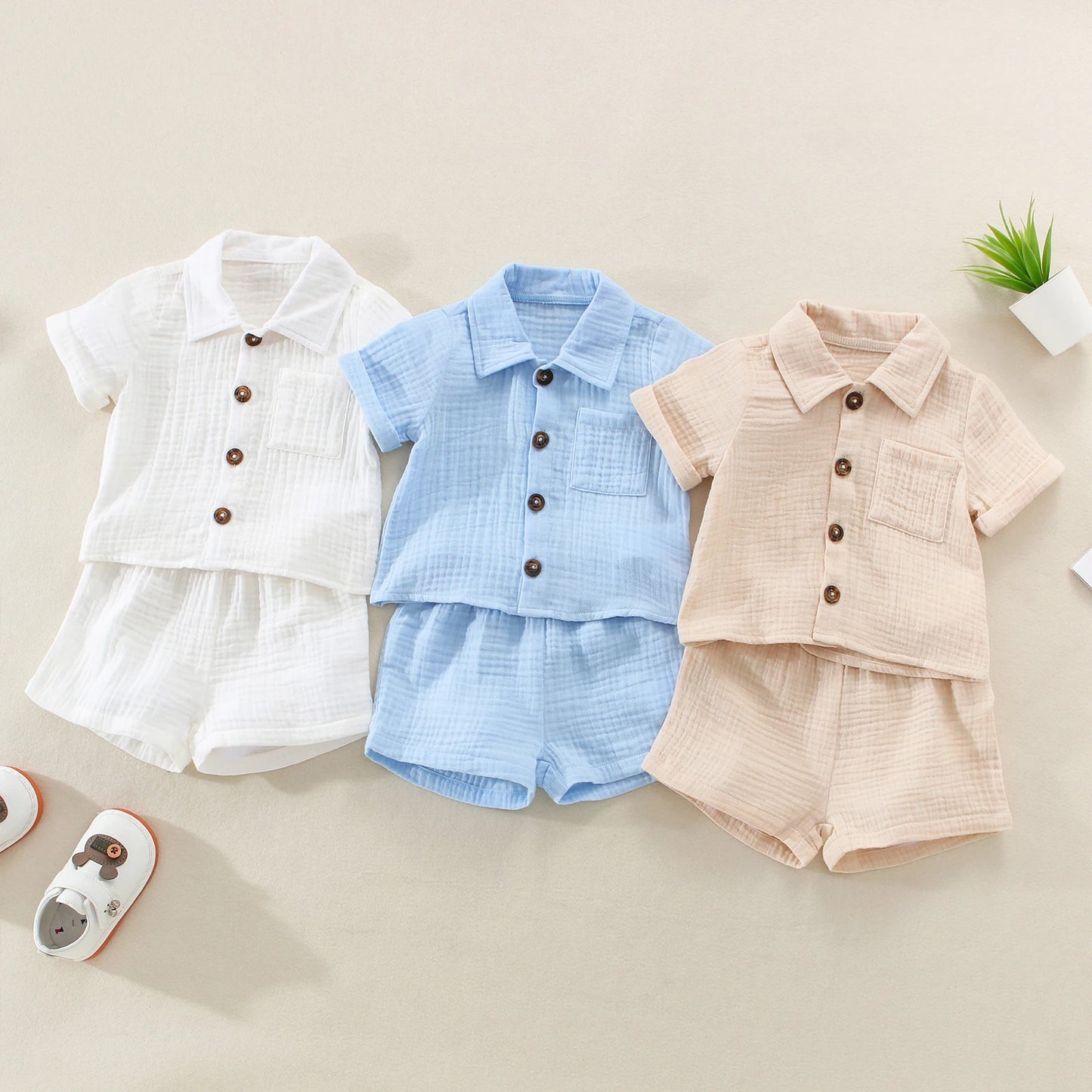 Ensemble Douce Aventure – Chemisette & Short en Coton-Lin