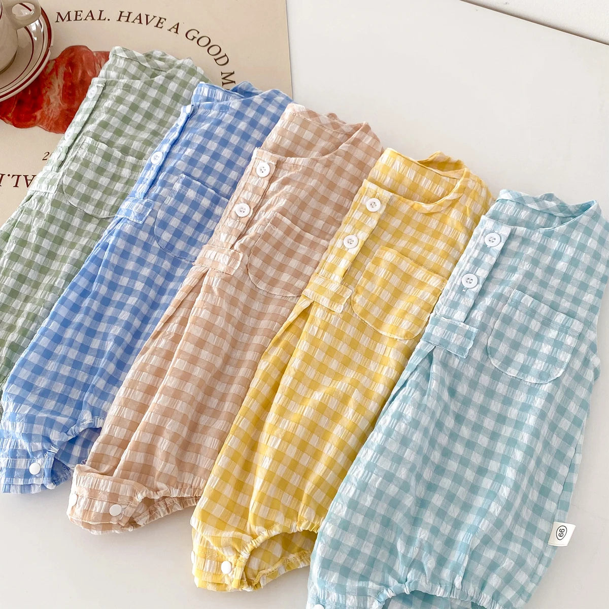 Barboteuse en Coton Vichy sans manches