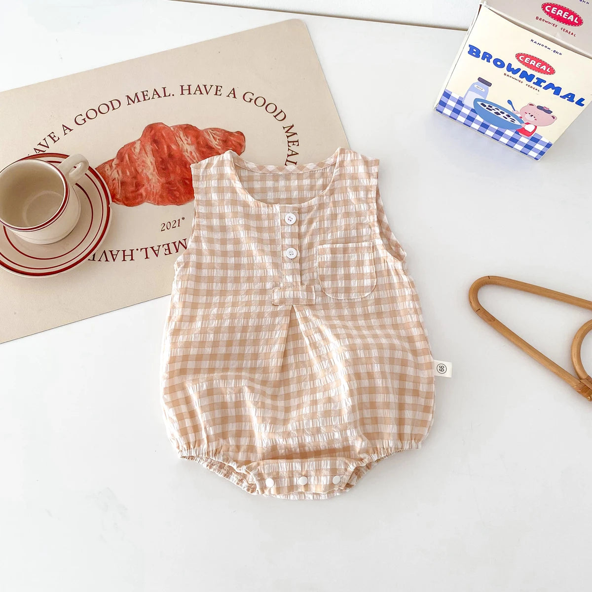 Barboteuse en Coton Vichy sans manches