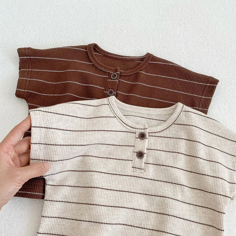 Ensemble Bébé Rayé – T-shirt & Bloomer en Coton (2 pièces)