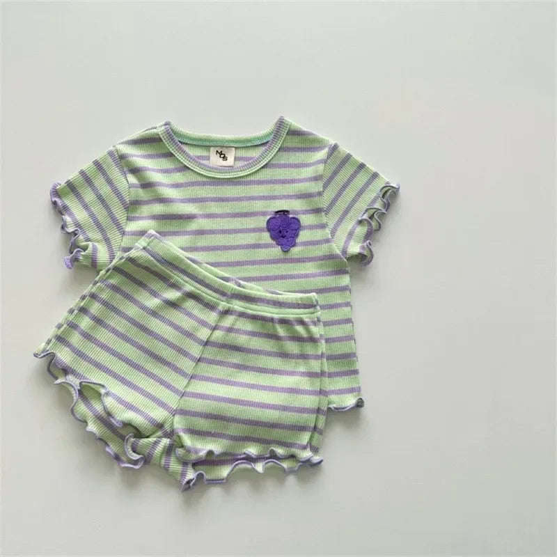 Ensemble Duo Framboise Rayé - t-shirt et short volanté