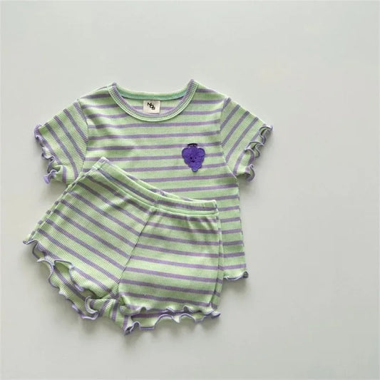Ensemble Duo Framboise Rayé - t-shirt et short volanté