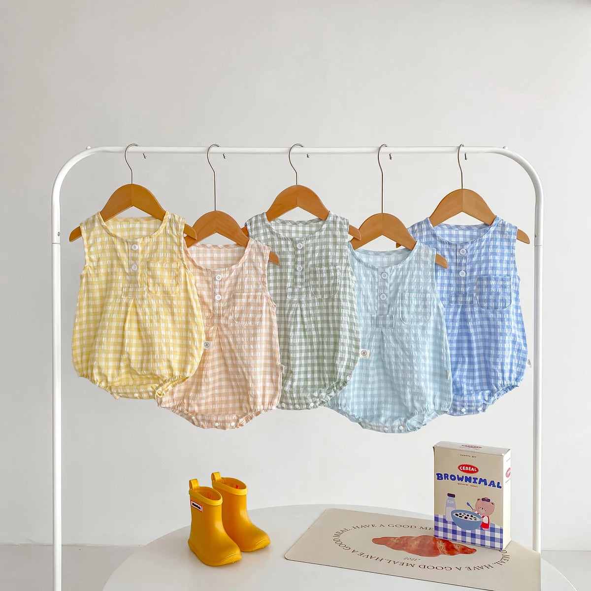 Barboteuse en Coton Vichy sans manches