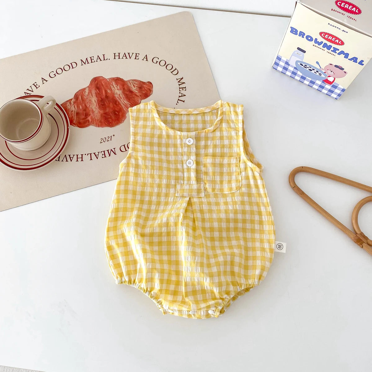 Barboteuse en Coton Vichy sans manches