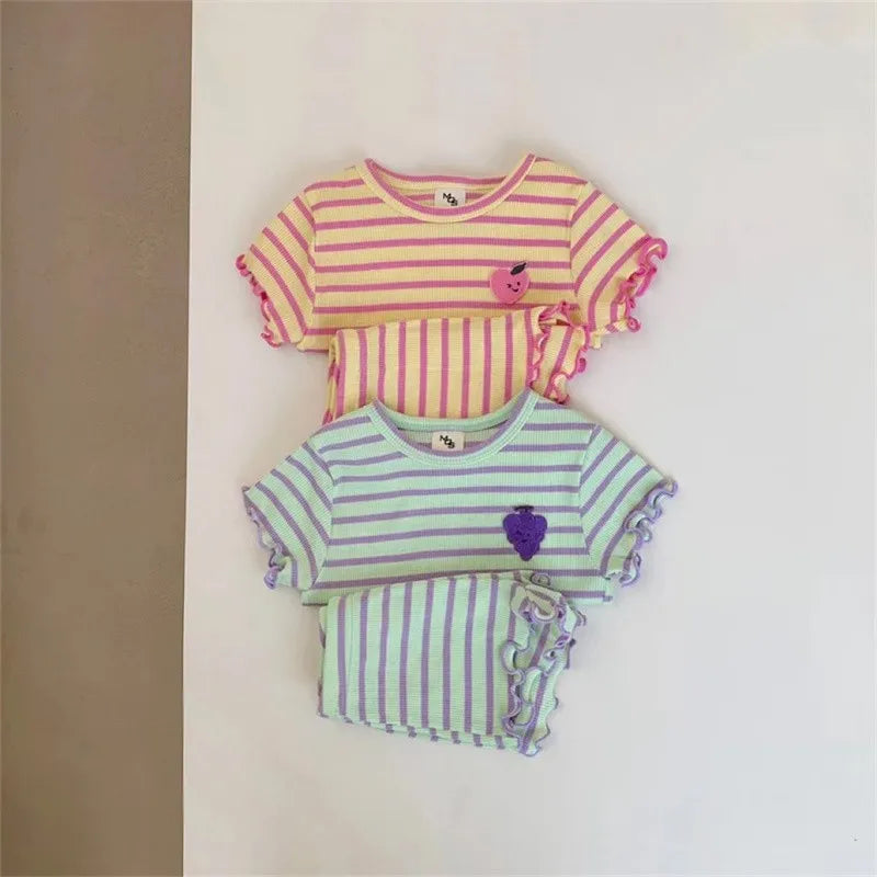 Ensemble Duo Framboise Rayé - t-shirt et short volanté
