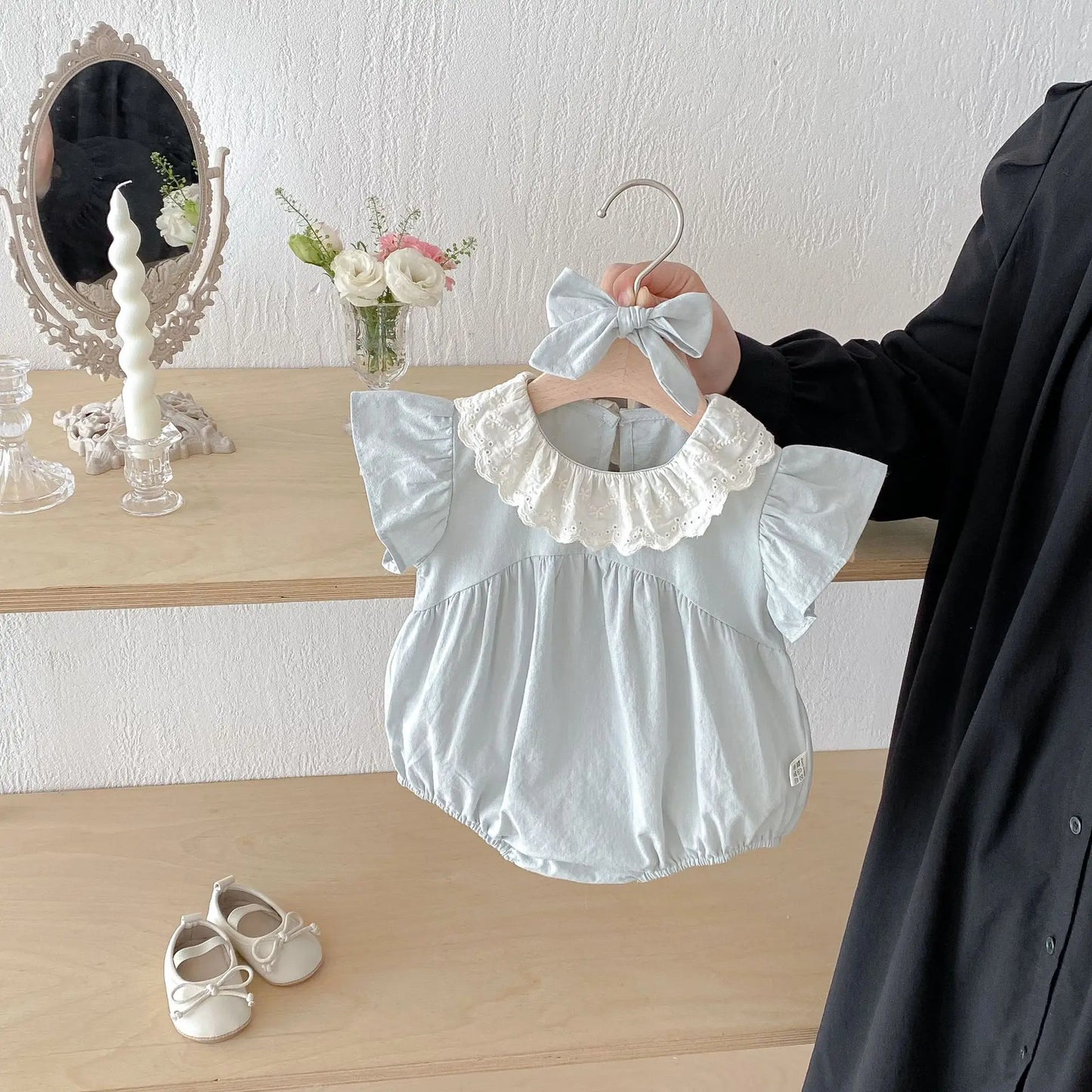 Barboteuse Petite fée col poupée avec bandeau assorti