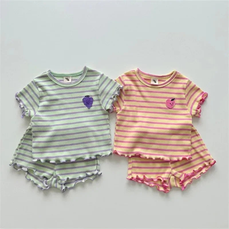 Ensemble Duo Framboise Rayé - t-shirt et short volanté