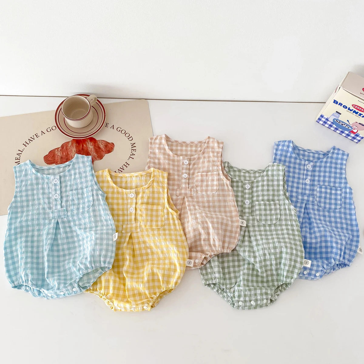 Barboteuse en Coton Vichy sans manches