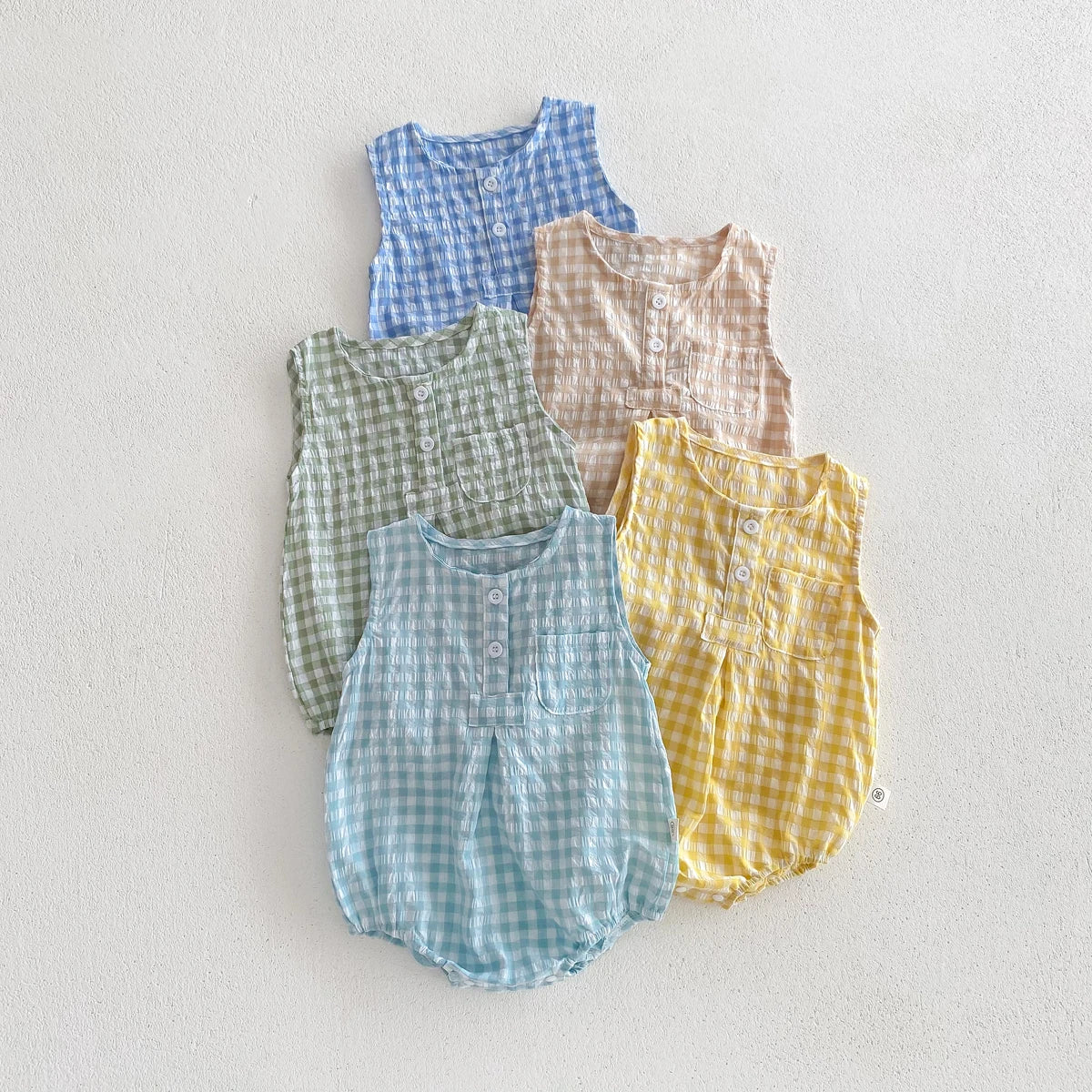 Barboteuse en Coton Vichy sans manches