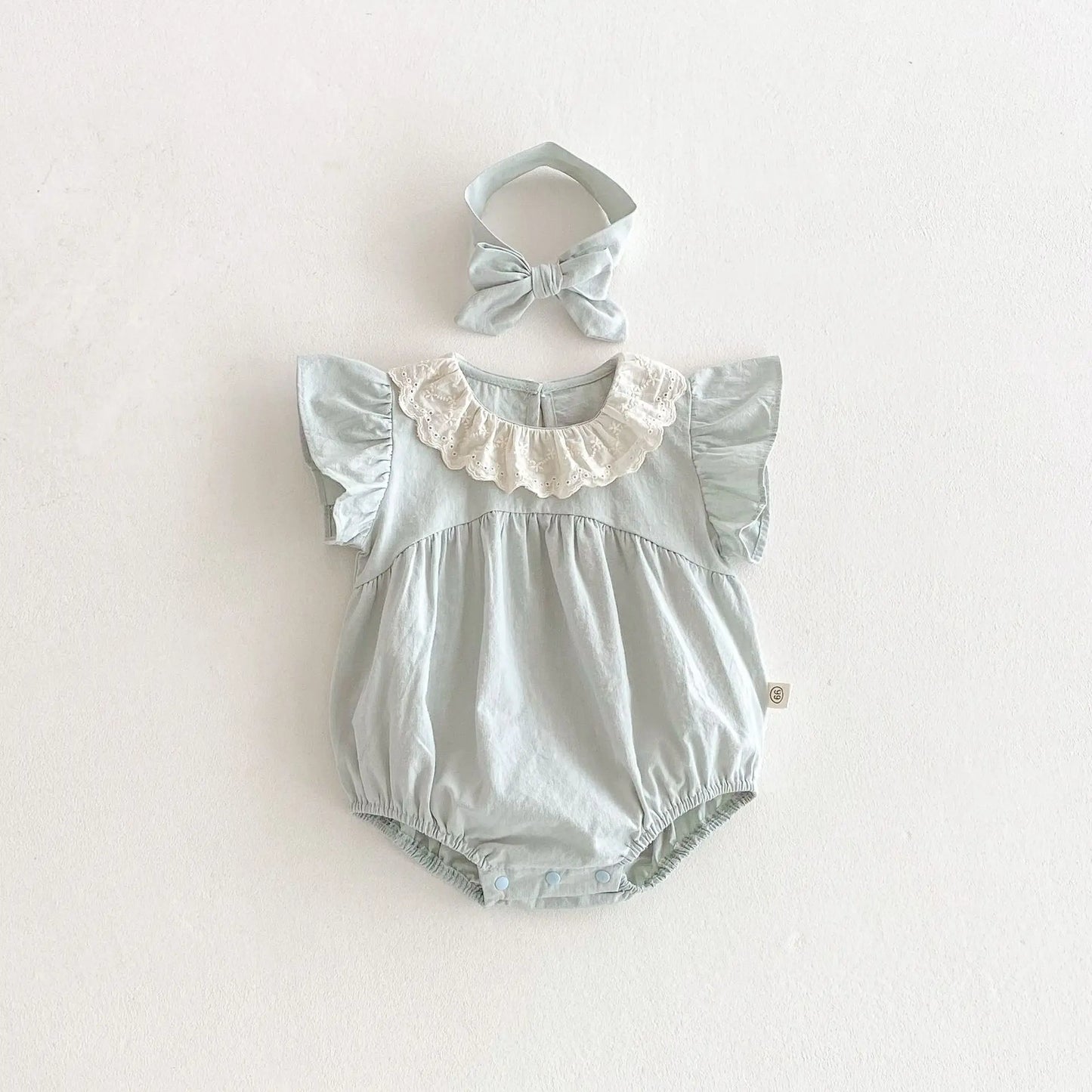 Barboteuse Petite fée col poupée avec bandeau assorti