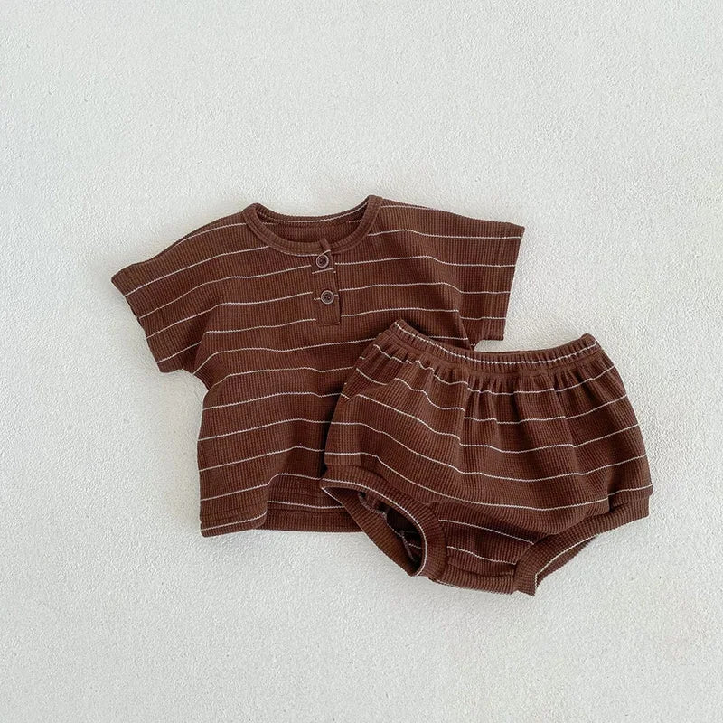 Ensemble Bébé Rayé – T-shirt & Bloomer en Coton (2 pièces)