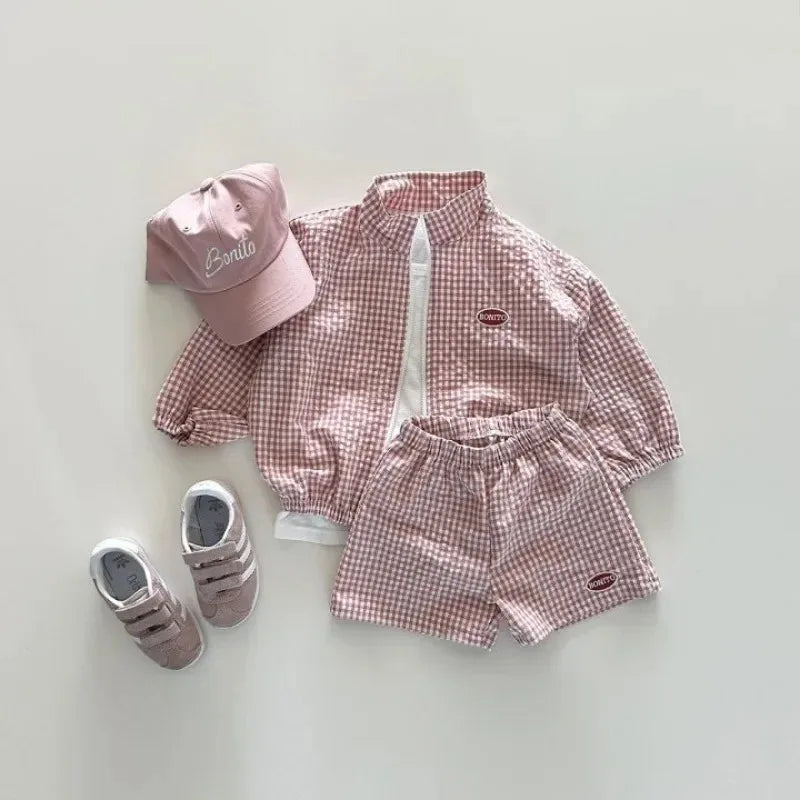 Ensemble Petit Carreau – Veste zippée & short assorti