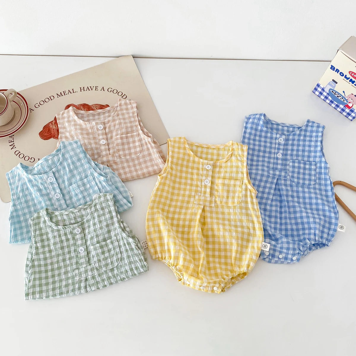 Barboteuse en Coton Vichy sans manches