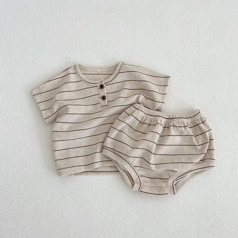 Ensemble Bébé Rayé – T-shirt & Bloomer en Coton (2 pièces)