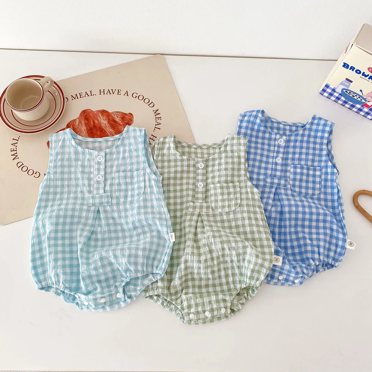 Barboteuse en Coton Vichy sans manches