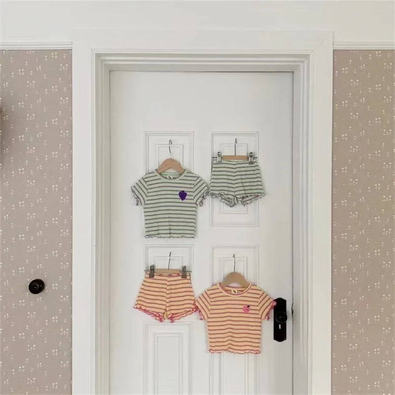 Ensemble Duo Framboise Rayé - t-shirt et short volanté