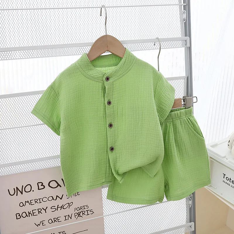 Ensemble Été Boutonné – T-shirt & Short en Coton Doux (Mixte)